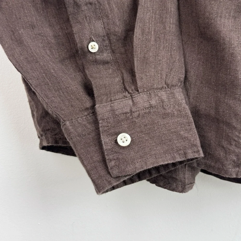 Banana Republic Linen Button Up Shirt Mens XXL Brown Untucked Fit Long Sleeve